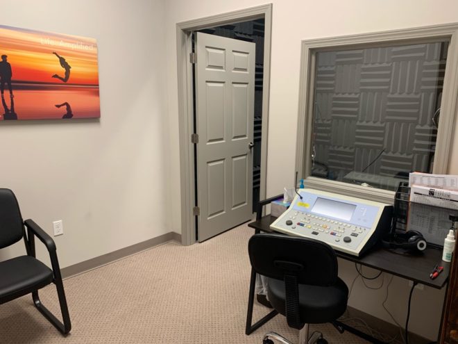 Taylor hearing Centers Batesville location showing test booth