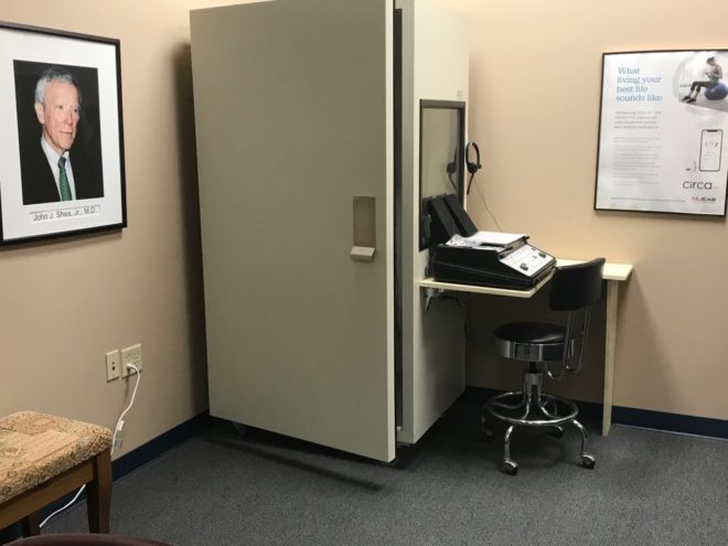 Taylor Hearing Centers - Shea Hearing Brentwood location showing testing soundbooth