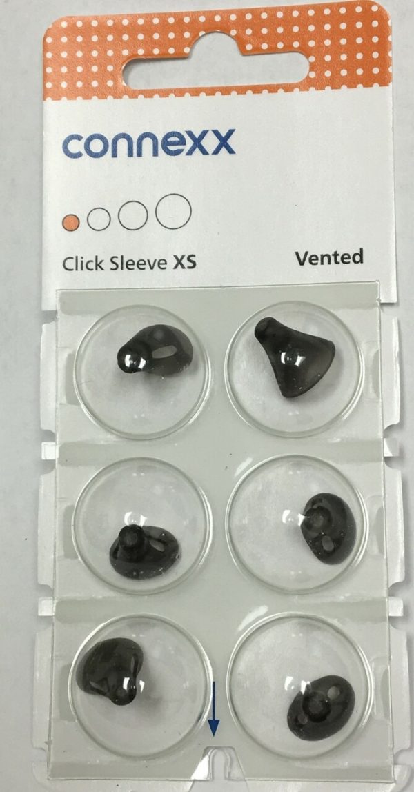 TruHearing (Signia) Connex vented sleeve style hearing aid domes in size Extra Small.